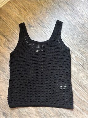 Black Crochet Tank Top - Sleeveless Knit Layering Top